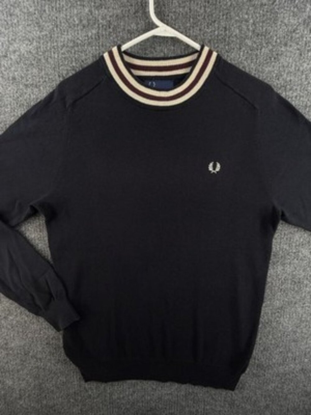 Fred Perry Black Medium Logo Cotton Crew Neck Long Sleeve Pullover Sweater Mens